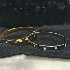 Cubic Zirconia and Screws Designer Inspired Slim Cuff Bracelet-Boutique